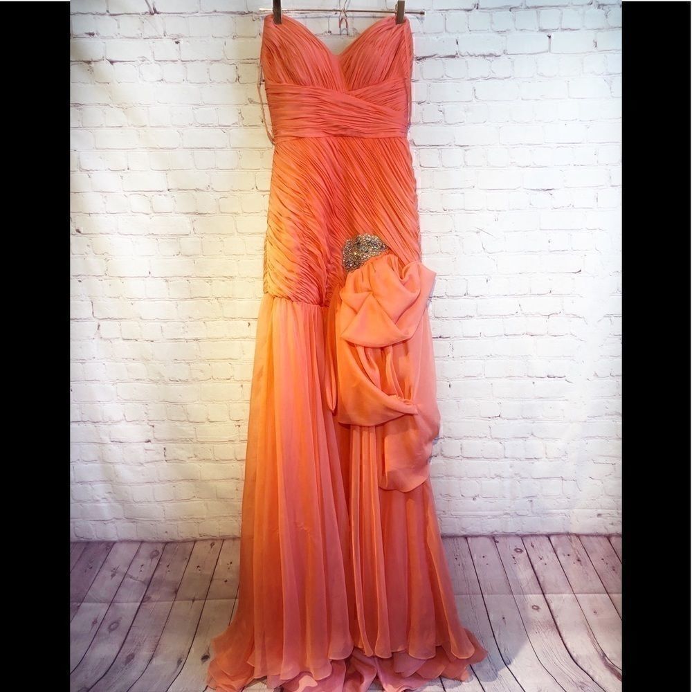 Mac Duggal Peach mermaid style prom dress size 4